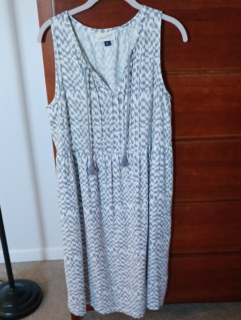 Gray/ White Patterned Maxi Dress with Tassels Small New Without Tags